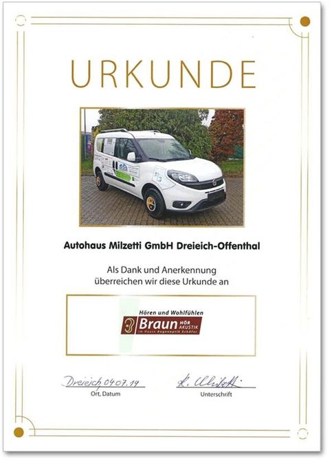 Urkunde Vereinsunterstützung